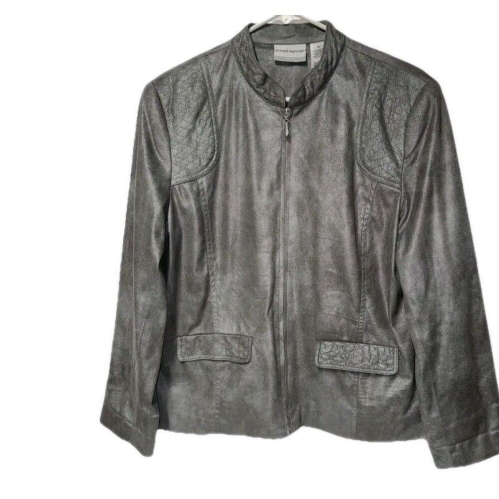Alfred Dunner Faux Gray Silver Lightweight Zip Front Casual Jacket Women SZ 12